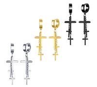 feilok Conjunto de pendientes de dos cabezas de 3 pares para niñas con joyas perforadas en espiral de baja alergia Cruz de cartílago