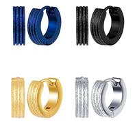 feilok Cuatro pares de pendientes de acero inoxidable para mujeres y hombres con pendientes de titanio con pendientes de cartílago pequeño