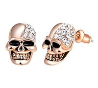 Feilok Pendientes de aro de acero inoxidable para hombre, diseño de calavera y circonita, para mujer, falso, Acero inoxidable, Circonia cúbica