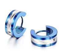 Feilok Pendientes de aro para hombre y mujer, pendientes de aro plegables, de acero inoxidable, diseño a rayas, pulidos, para hombres y mujeres, azul, negro, oro, plata, 1.3 cm, Acero inoxidable