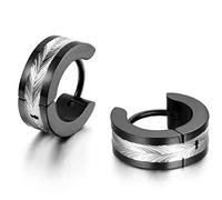 Feilok Pendientes de aro para hombre y mujer, pendientes de aro plegables, de acero inoxidable, diseño a rayas, pulidos, para hombres y mujeres, azul, negro, oro, plata, 1.3 cm, Acero inoxidable