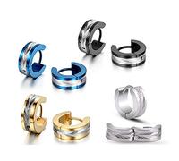 Feilok Pendientes de aro para hombre y mujer, pendientes de aro plegables, de acero inoxidable, diseño a rayas, pulidos, para hombres y mujeres, azul, negro, oro, plata, 13 Millimeter, Acero