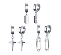 feilok Pendientes, perno, pendientes de acero inoxidable, juego de pendientes punk, llave inglesa para hombres y mujeres, clip de papel, navaja