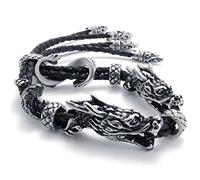 Feilok - Pulsera ajustable vintage con cabeza de dragón y cola de fénix para hombre y mujer con cordón de cuero negro, 20 centímetros, cordón de piel, 20 centimeters, Cordón de cuero