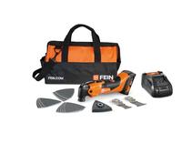 FEIN Multimaster AMM 500 Plus 2.0 Ah NYLON BAG EDITION, Set 18 accesorios para serrar y lijar, Compatible con baterías AMPShare/Bosch18 V, 1 cargador, 1 batería 18 V/2Ah en la práctica bolsa de nylon