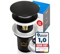 FEINER Desagüe universal para lavabo, color negro mate, para lavabos y lavabos de todo tipo con y sin rebosadero, tapón extraíble con atrapasueños, juntas e instrucciones de instalación (idioma