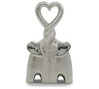 FeinKnick Pareja de Elefantes - Figura Decorativa de cerámica de Elefante - Estatuilla Decorativa como símbolo de Amor y afecto - Decoración Moderna de Plata - Elefantes Enamorados