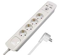 FeinTech MD000433 Regleta de 4 Tomas protección de sobretensión y Cargador USB Cable 3 m con Enchufe Plano