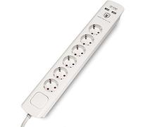 FeinTech MD000632 Regleta de 6 enchufes con USB Rápido Carga, 3680 W, 250 V, Blanco, 43 x 6,5 x 4,3 cm