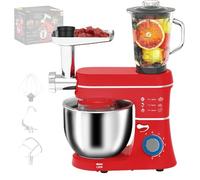 Feiphla Batidora De Pie EléCtrica De 10 L Y 1400 W, Picadora De Carne Y Licuadora con Bol De Acero Inoxidable, Ideal para Preparar Pasteles, Exprimidor, Ensaladas Red-EuropeanStandard