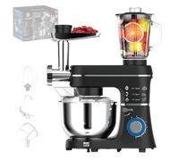 Feiphla Batidora De Pie EléCtrica De 10 L Y 1400 W, Picadora De Carne Y Licuadora con Bol De Acero Inoxidable, Ideal para Preparar Pasteles, Exprimidor, Ensaladas Black-EuropeanStandard