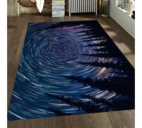 FEIPUHOME Art Alfombra Delgada Suave Lavable Misteriosa Cielo Estrellado Galaxia Remolino Alfombras con Bosque Pinos por la Noche para Decoración del Hogar la Sala Estar del Dormitorio 90x150cm