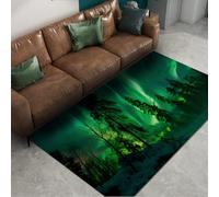 FEIPUHOME Art Alfombra Escena Bosque nevado Aurora misteriosa Lavable Plegable Suave Delgada para Puerta Puerta Entrada Cocina Granja Pila Baja 200x300cm