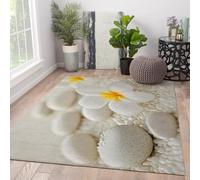 FEIPUHOME Art Alfombra Nórdica Moderna Grande de Pila Baja Piedras Blancas y Gota de Agua Orquídea Floral Alfombra para Estudio Oficina Sala de Conferencias Decoración 180x280cm