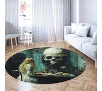 FEIPUHOME Art Alfombra Redonda de Estilo gótico Girl at The Table Horror Restaurant Carpet para Cocina Sala de Estar Entrada Principal Decoración de Piso Pelo bajo Antideslizante 120x120cm