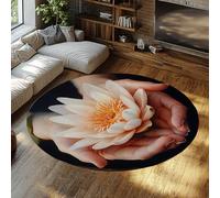 FEIPUHOME Art Alfombra Redonda meditación SPA Moderna Lavable Antideslizante Loto en Mano Diseño alfombras para Sala Estar Dormitorio Sala Estudio Decoración Oficina en casa Pila Baja 200x200cm