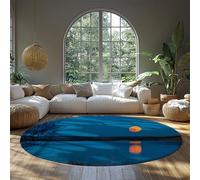 FEIPUHOME Art Alfombra Redonda Natural Aesthetics Sunset and Reflections by The River Floor Carpets para Entrada Sala Estar Dormitorio Azul Pila Baja Lavable 120x120cm