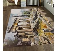 FEIPUHOME Art Alfombra Retro Mediados Siglo con diseño ruinas griegas Antideslizante para Sala Estar Dormitorio Sala Estudio decoración Oficina en casa Lavable a máquina Pila Baja 200x250cm