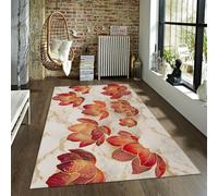 FEIPUHOME Art Alfombra Retro Oriental Lavable a máquina Loto Rojo Dorado y Nubes Blancas Alfombra para Cocina, Comedor, Sala Estar, Pelo bajo 80x120cm