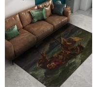 FEIPUHOME Art Alfombra Romanticismo para la Sala de Estar Entrada Principal Antideslizante -Barcos de Pesca Escapando del mar Cuadro Famoso Imprimir 80x120cm