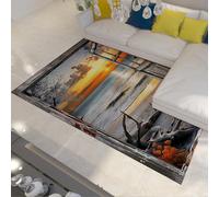 FEIPUHOME Art Alfombras Baja Pila Lavables Vintage Conchas Arena Fina Alfombra Playa al Atardecer Acogedora Antideslizante para Sala Estar Dormitorio Apartamento Decoración Casa 120x180cm