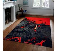 FEIPUHOME Art Alfombras de Interior del Tema de Halloween para la Cocina del Dormitorio Frente a la Chimenea de Pelo bajo alfombras de Fantasma demoníaco de Estilo Oriental Rojo y Negro 90x150cm