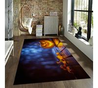 FEIPUHOME Art Alfombras de Noche de Terror de Halloween Linterna de Calabaza Hojas de Otoño Alfombra Pelo Bajo Antideslizante para Decoración de Baño de Entrada de Oficina en Casa 60x90cm