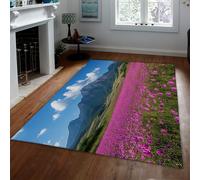 FEIPUHOME Art Alfombras Interior Modernas Mar púrpura Flores Llanuras y montañas Alfombras Cielo Azul para el Dormitorio Frente a la Chimenea Pila Baja 100x150cm