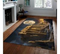 FEIPUHOME Art Alfombras Lujo Retro Moonlight Antiguo Roma Ruinas Patrón Alfombra Puerta Entrada para decoración Interior del hogar Lavable a máquina Pelo bajo 180x200cm