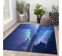 FEIPUHOME Art Alfombras Paisaje Aurora Costera Pila Baja Estilo Fantasía Natural Alfombra Piso Lavable Suave para Sala Estar Dormitorio Habitación Adolescentes Azul 200x280cm