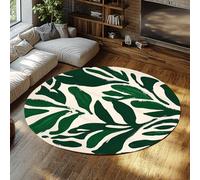 FEIPUHOME Art Alfombras Redondas de Tinta Verde Boho abstractas Hojas de Acuarela Antideslizantes de Granja para Sala de Estar Dormitorio Comedor Pila Baja 200x200cm