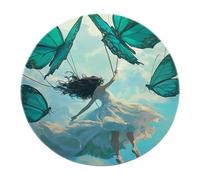 FEIPUHOME Art Alfombras Redondas estéticas Butterfly Dreams Girl in The Sky Pattern Carpet para Sala Estar Dormitorio Sala Estudio Comedor Vestíbulo Lavable Antideslizante 160x160cm