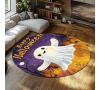 FEIPUHOME Art Alfombras Redondas Halloween Horror Night Autumn Forest Ghost Alfombra Piso Baja Pila Antideslizante para Dormitorio para Comedor Cocina Decoración del hogar 80x80cm