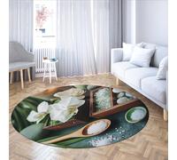 FEIPUHOME Art Alfombras Redondas SPA meditación Cristales Blancos Sal Gruesa Orquídeas Alfombra fácil Limpiar para Dormitorio Sala Estudio Cocina Entrada Pila Baja 200x200cm