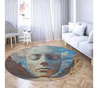 FEIPUHOME Art Alfombras Redondas surrealistas Giant Human Face Desert Canyon Sky Carpet para Interiores y Exteriores Dormitorio Estudios Pasillos Pila Baja Cómodo Antideslizante 200x200cm