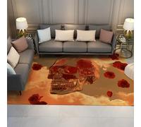 FEIPUHOME Art Alfombras Suaves Antideslizantes caprichosas Rosas y Calaveras en el Cielo Alfombra de Pelo bajo para Dormitorio, Comedor, Pasillo de Oficina, decoración del hogar de Halloween 90x150cm