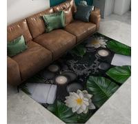 FEIPUHOME Art Alfombras temáticas de Naturaleza Tropical SPA Relajación con Velas Loto Blanco y Hojas de Palma Alfombra para Sala de Estar Entrada al Dormitorio Pila Baja 200x300cm