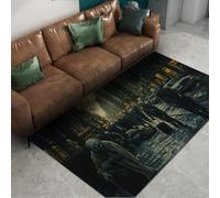 FEIPUHOME Art Alfombras temáticas Halloween Alfombra Puerta la Ciudad Terror Alfombra Interior Plegable Estilo gótico Pelo bajo para Dormitorio Sala Estar Oficina 180x280cm