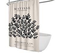 FEIPUHOME Art Henri Matisse Multi tamaño Vintage Cortina de Ducha Planta Negro Patrón de Hoja Bañera Cortina de Tela de Cortina de poliéster para decoración de baño 180x200cm