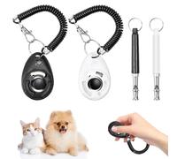 Feirdhoo Clicker para perros, 4 unidades de clicker para entrenamiento de mascotas, 2 silbatos para perros, 2 botones grandes perfectos para cachorros y perros, también para gatos y caballos (negro +