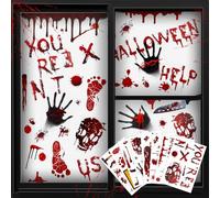 Feirdhoo Decoración de Halloween terror, 8 juegos de pegatinas para ventanas de Halloween, 81 pegatinas sangrientas, tatuajes gigantes sangrientos de huellas de manos, decoración de ventanas