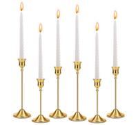 Feirdhoo Juego de 6 candelabros dorados en 3 alturas diferentes, portavelas doradas para Navidad, fiestas, bodas, ceremonias de llegada de la edad, fiestas de cumpleaños