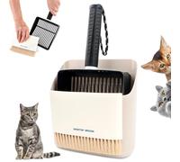 Feirdhoo Pala para arena para gatos, de acero inoxidable, con recipiente, pala rápida, pala de metal con escoba pequeña portátil y recogedor para todos los gatos