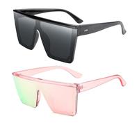 FEISEDY Gafas de Sol Hombre Cuadradas de Lente Siamés de Moda UV400 Gafas de Sol Grandes con Tapa Plana para Hombre y Mujer B2470