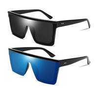 FEISEDY Gafas de Sol Hombre Cuadradas de Lente Siamés de Moda UV400 Gafas de Sol Grandes con Tapa Plana para Hombre y Mujer B2470