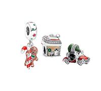 Feitery Abalorio de hombre de jengibre con diseño de muñeco de nieve compatible con pulseras Pandora, dije de corazón dorado, joyería de Navidad para mujer, Zirconia cúbica, Circonita cúbica