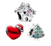 Feitery Árbol de Navidad Charm Compatible Pandora Pulsera Joyas Marineras de Verano Murano Glass Día de Navidad Charms Abalorios para Mujer