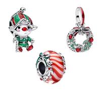Feitery Charms Compatible Pandora Pulseras y Collares Santa's Charm y Perlas para Mujer Regalo de Cumpleaños, Zirconia cúbica