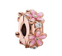 Feitery Clip Separador Margarita Rosa Charm Romance Abalorios para mujer Charms Compatible Pandora Pulsera Regalo de San Valentín