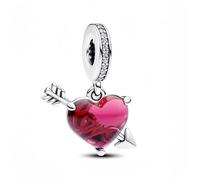 Feitery Corazón y Flecha Rojos Charm Romance Abalorios para mujer Charms Compatible Pandora Pulsera Regalo de San Valentín